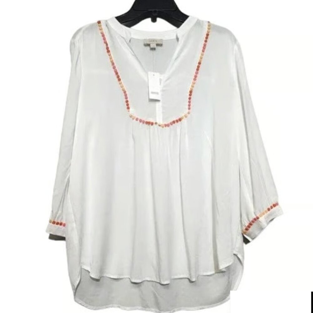 LOFT Antique White Tassel V-Neck 3/4 Sleeveless Blouse NWT